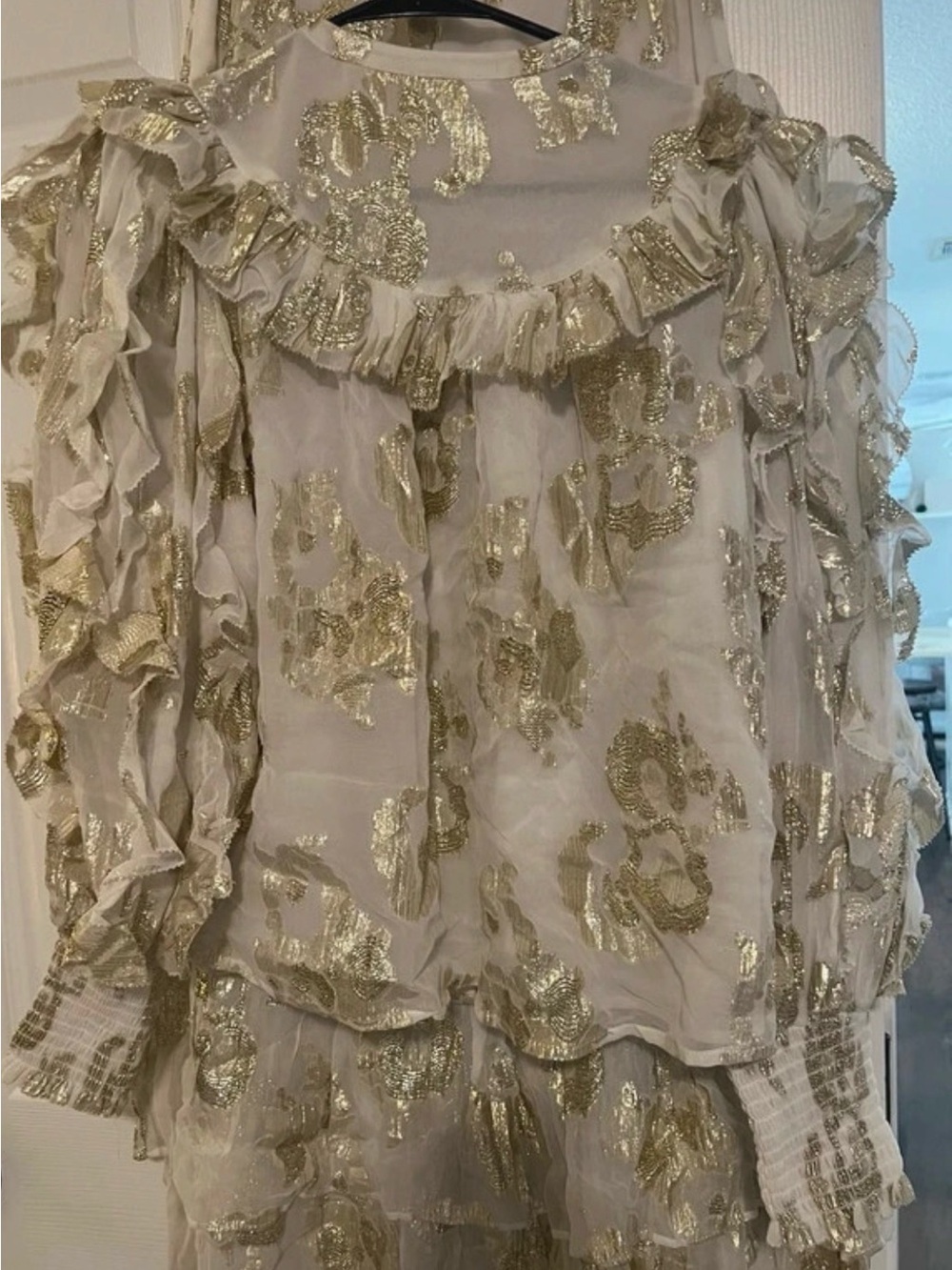 Gold-Embroidered Cream Maxi Skirt